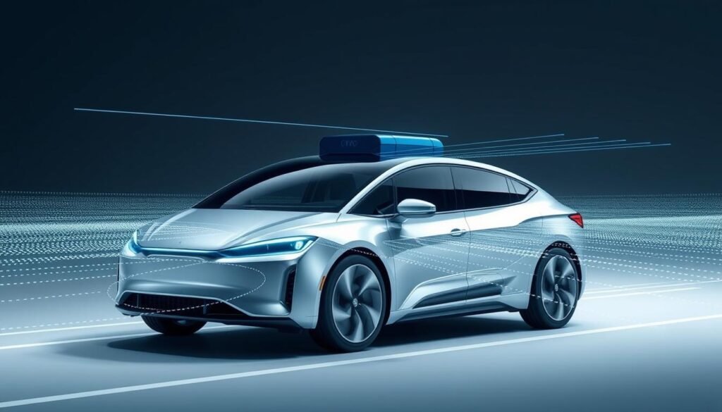 A precise, harmonized symphony of sensors - cameras, radars, and lidars - perfectly synchronized within a mere millisecond, without any cloud delay. The scene depicts a sleek, futuristic electric vehicle, its body panels gleaming under the crisp, directional lighting. The sensors, seamlessly integrated into the vehicle's design, work in concert, their data streams merging in real-time to create a unified, high-resolution perception of the environment. The atmosphere is one of technological sophistication and effortless efficiency, conveying the advanced capabilities of AI-powered sensor fusion in modern electric mobility. A precise, harmonized symphony of sensors - cameras, radars, and lidars - perfectly synchronized within a mere millisecond, without any cloud delay. The scene depicts a sleek, futuristic electric vehicle, its body panels gleaming under the crisp, directional lighting. The sensors, seamlessly integrated into the vehicle's design, work in concert, their data streams merging in real-time to create a unified, high-resolution perception of the environment. The atmosphere is one of technological sophistication and effortless efficiency, conveying the advanced capabilities of AI-powered sensor fusion in modern electric mobility.